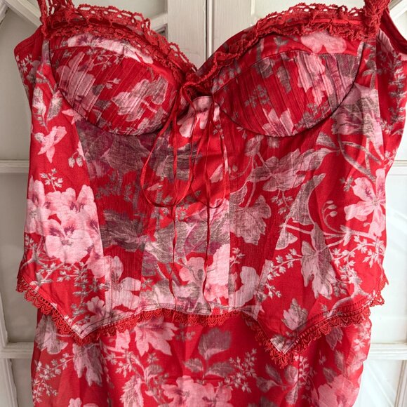 NWT ASOS Off The Shoulder Satin Corset Chiffon Ruched Midi Dress in Red - Picture 8 of 10